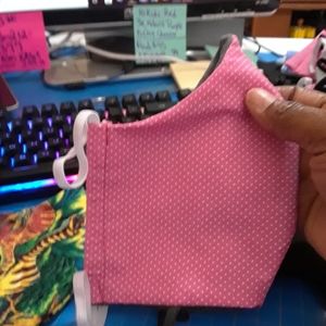 Pink Face Mask with White Dots. Quilter's Cotton